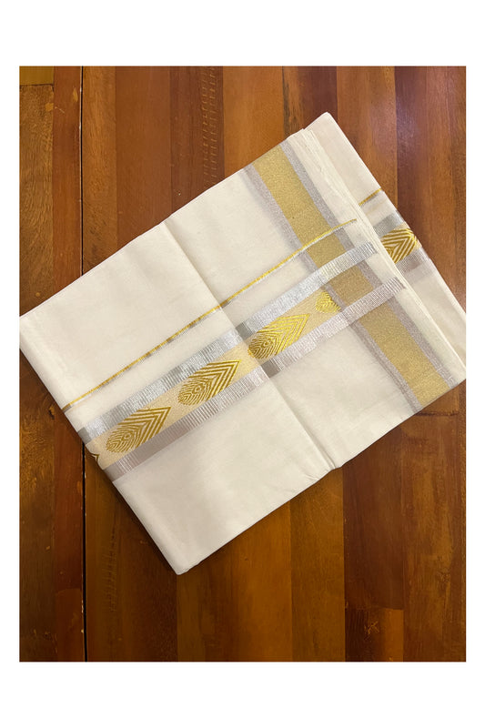 Southloom Premium Handloom Cotton Mundu with Silver and Golden Kasavu Woven Border (Onam Mundu 2023)