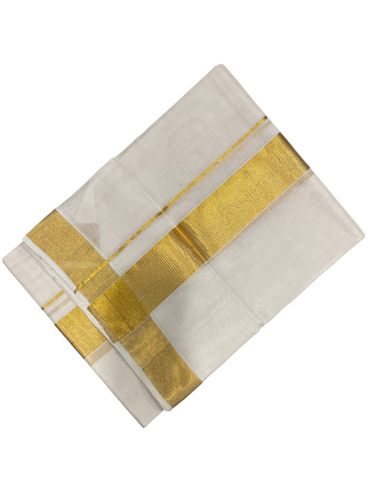 Southloom Premium Handloom Cotton Double Mundu with Gold Kasavu Border