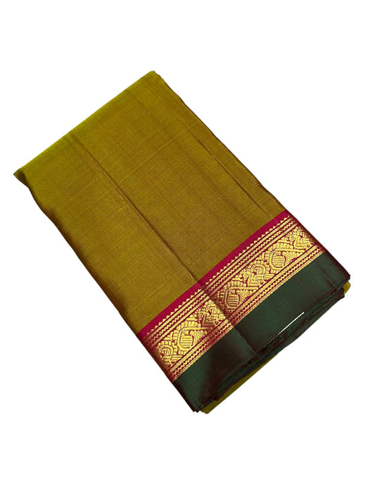 Southloom Pure Handloom Bridal Kanchipuram Silk Saree with Korvai Work (Green & Pink)