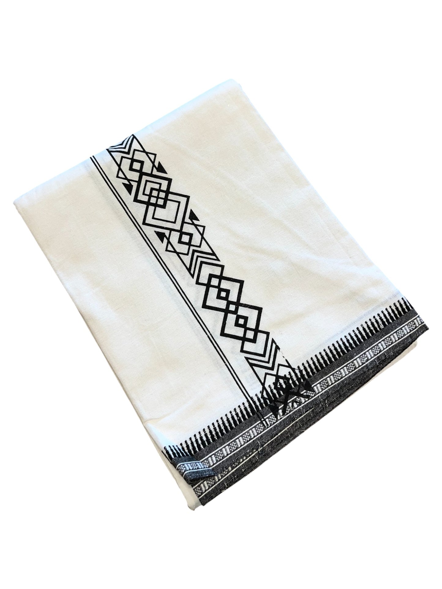 Southloom Off White And Black Printed Single Mundu / Otta Mundu / Lungi (South Indian Kerala Dhoti)