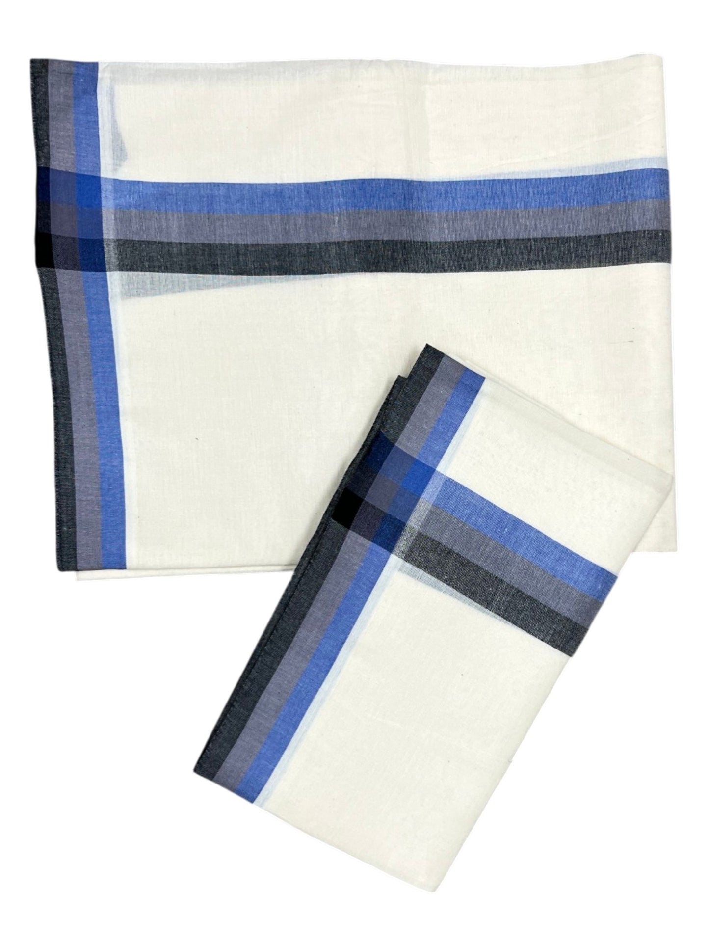 Southloom Pure Cotton Kerala Single Mulloth Set Mundu (Mundum Neriyathum) Blue & Black Border in 2.50 Mtrs SL243