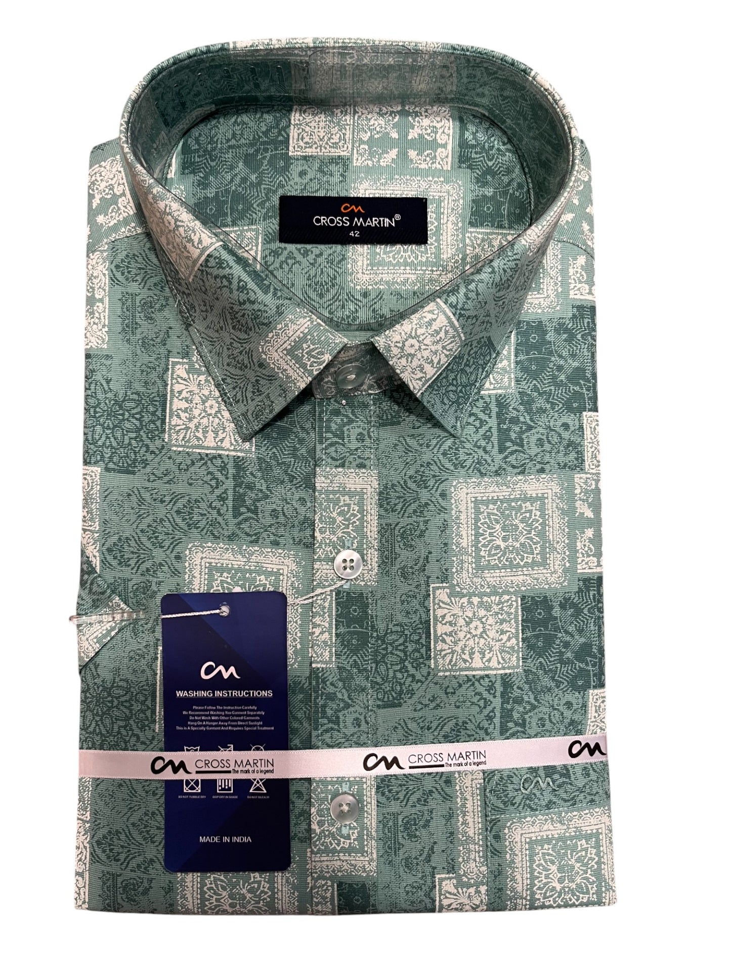 Southloom Pure Cotton Green Printed Shirt (XL HS)