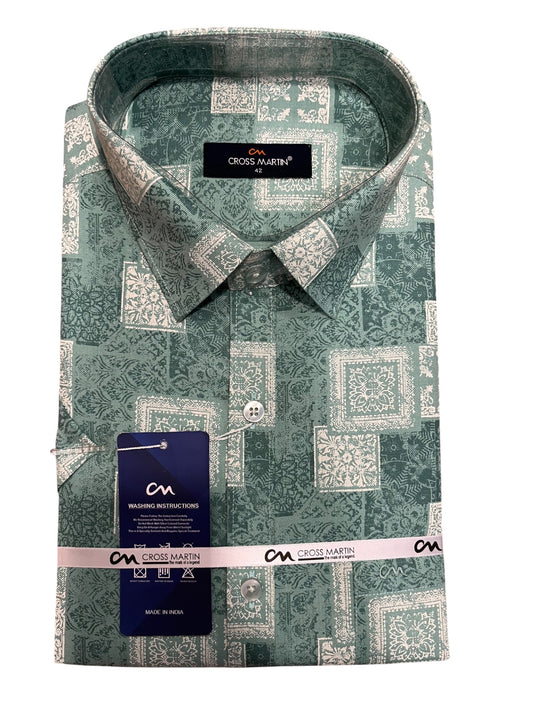 Southloom Pure Cotton Green Printed Shirt (XL HS)