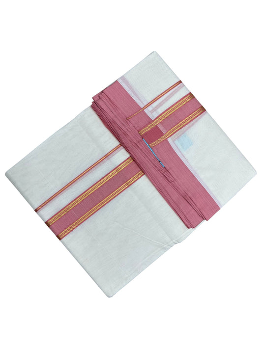 Southloom Pure Cotton Mundu with Gold Lines and Brike Red Border (South Indian Kerala Dhoti)