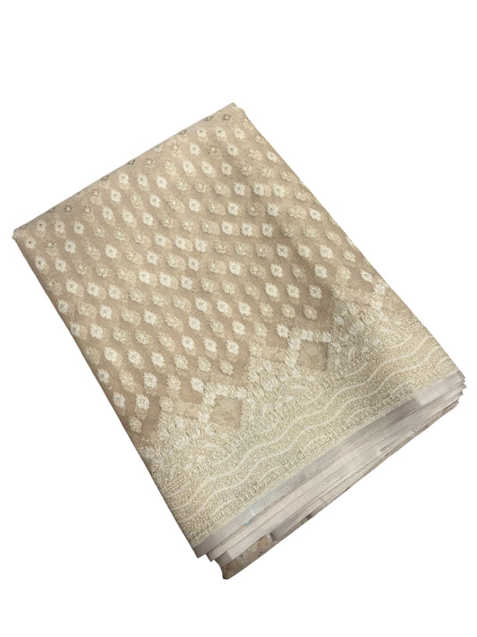 Southloom Cotton Banarasi Silk Saree with Woven Work on Body and Borders (Beige)
