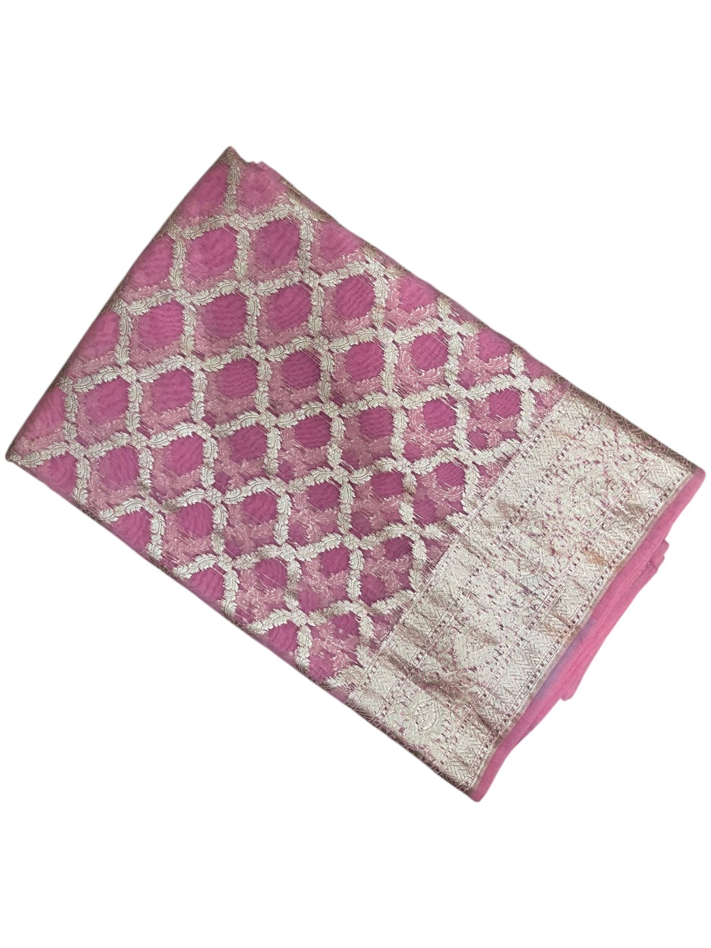 Southloom Cotton Banarasi Silk Saree with Woven Work on Body and Borders (Pink)