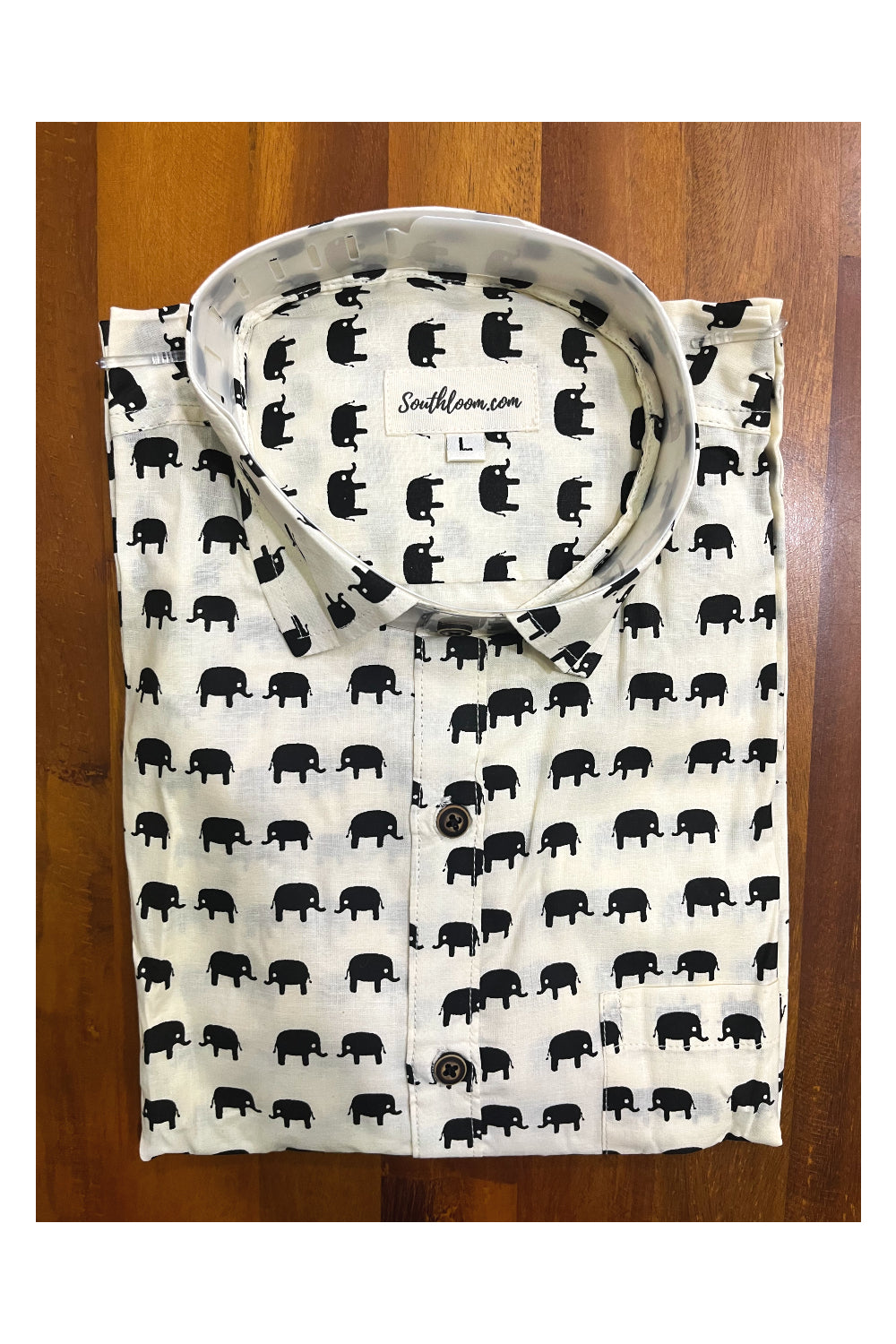 Southloom Jaipur Cotton Elephant Hand Block Printed Black  Shirt (Full Sleeves)