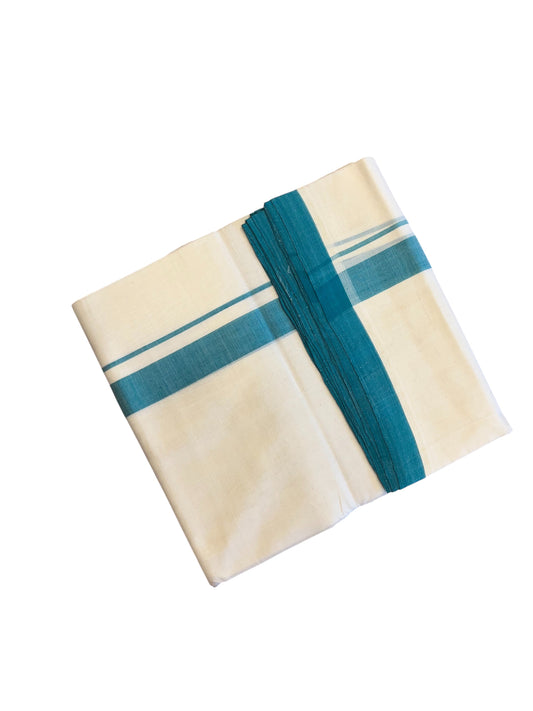 Southloom Premium Handloom Cotton Double Mundu with Blue Border
