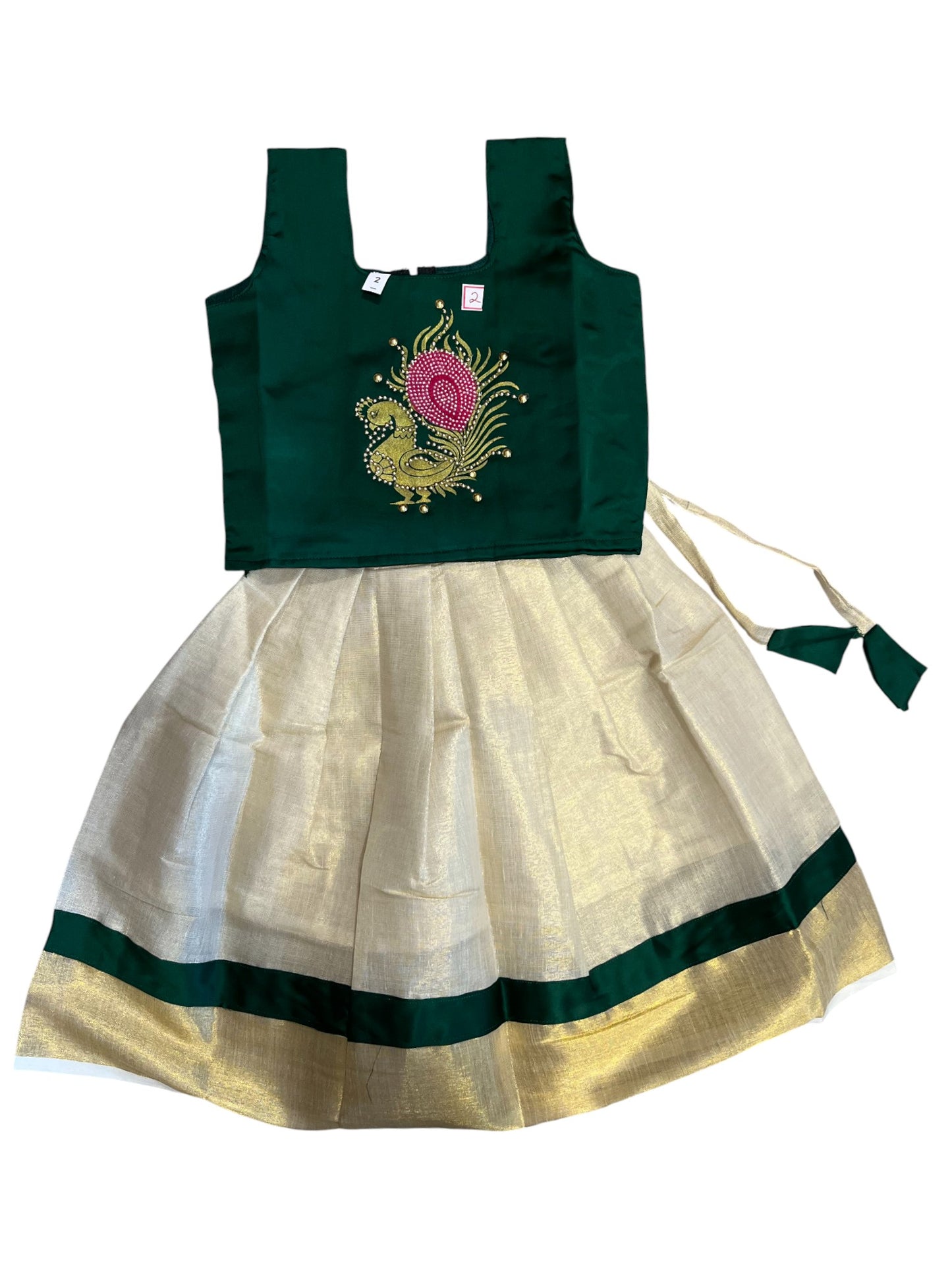 Southloom Kerala Tissue pavada and Blouse with Embroidery Work  (Age 2)