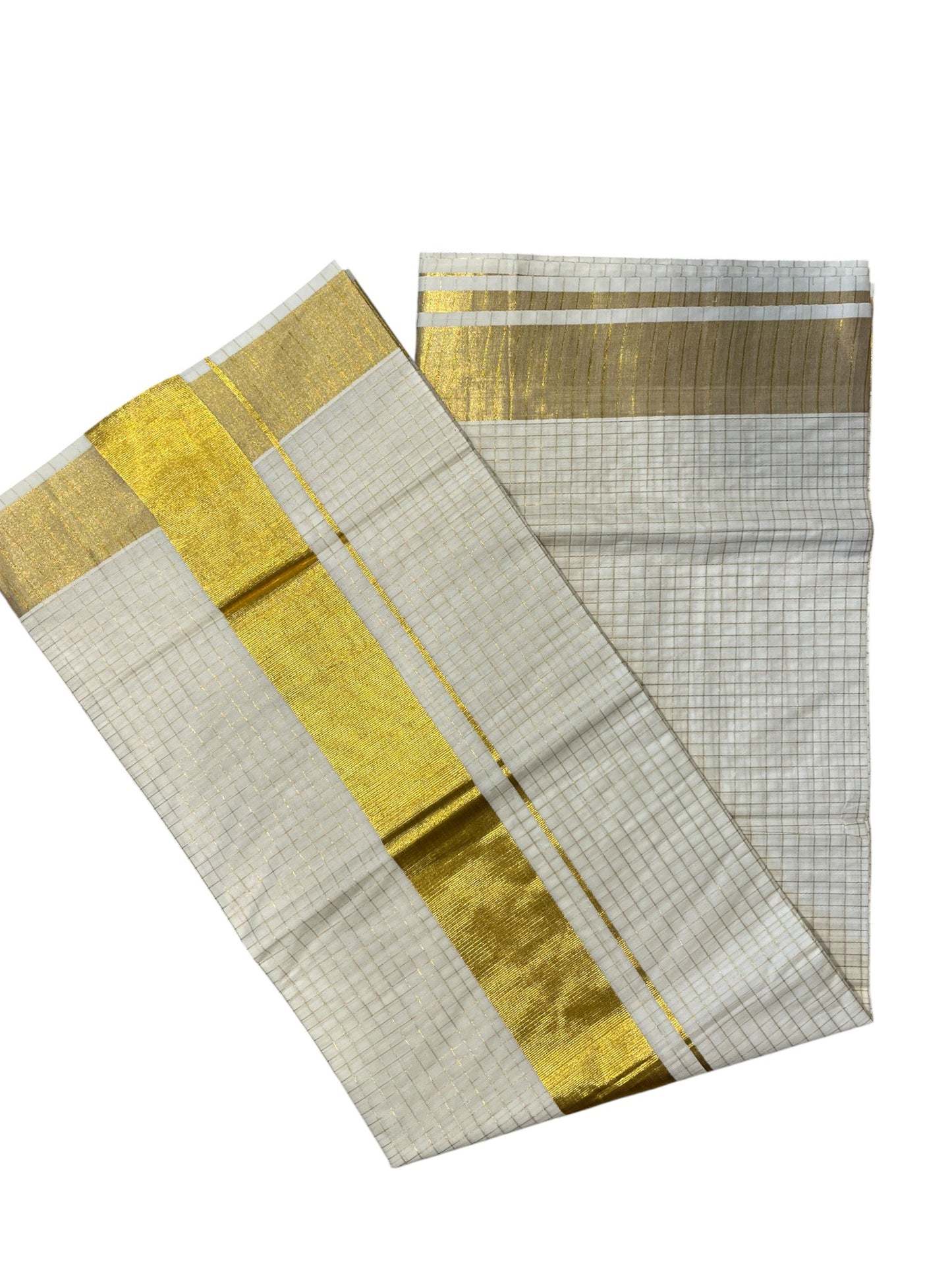 Southloom Pure Cotton Kerala Kasavu Check Design Saree