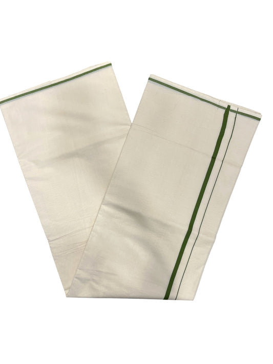 Southloom Kerala Cotton Plain Saree with Olive Green Puliyilakkara Border