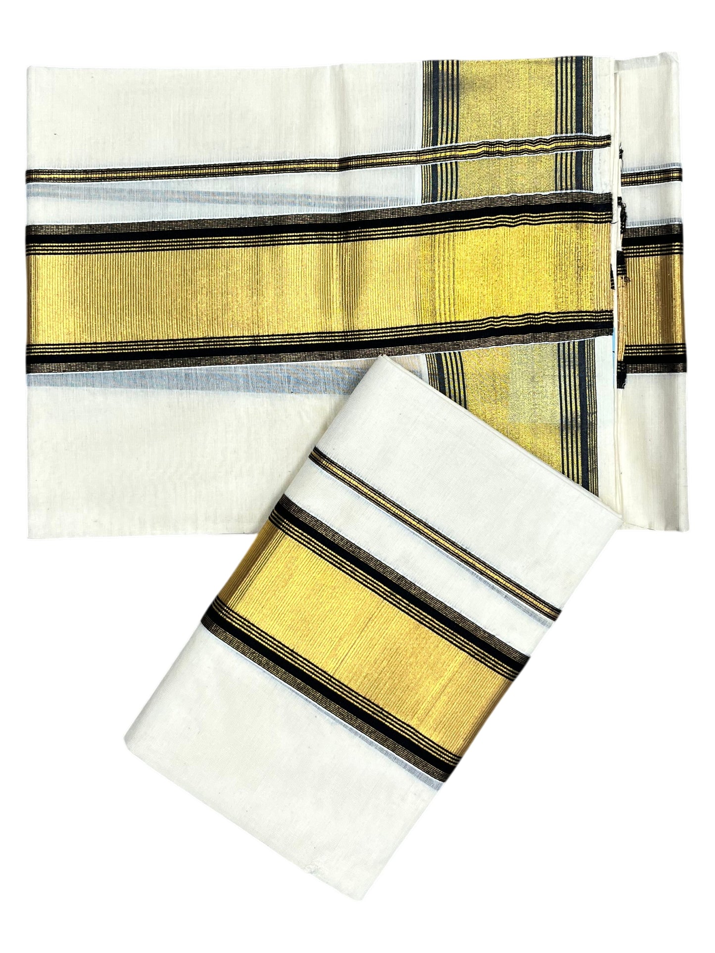 Southloom Pure Cotton Kerala  Set Mundu (Mundum Neriyathum) Single with Black and Kasavu Border 2.80 Mtrs SLKK