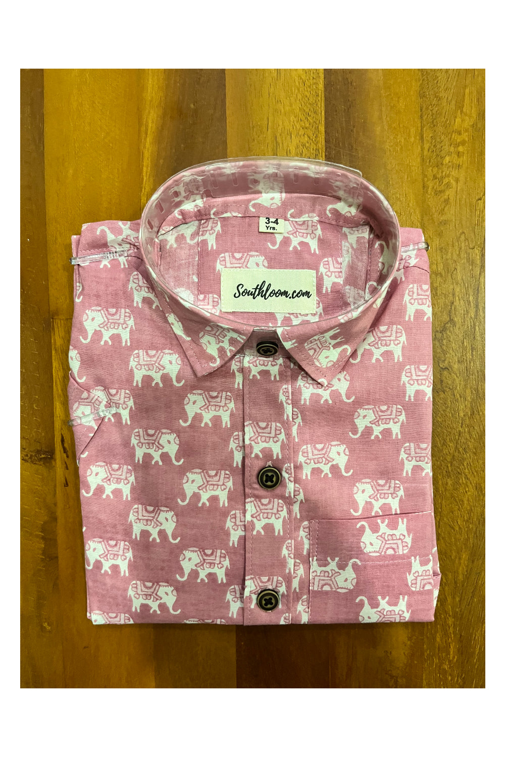 Southloom Jaipur Cotton Pink Elephant Hand Block Printed Shirt For Kids (Half Sleeves)