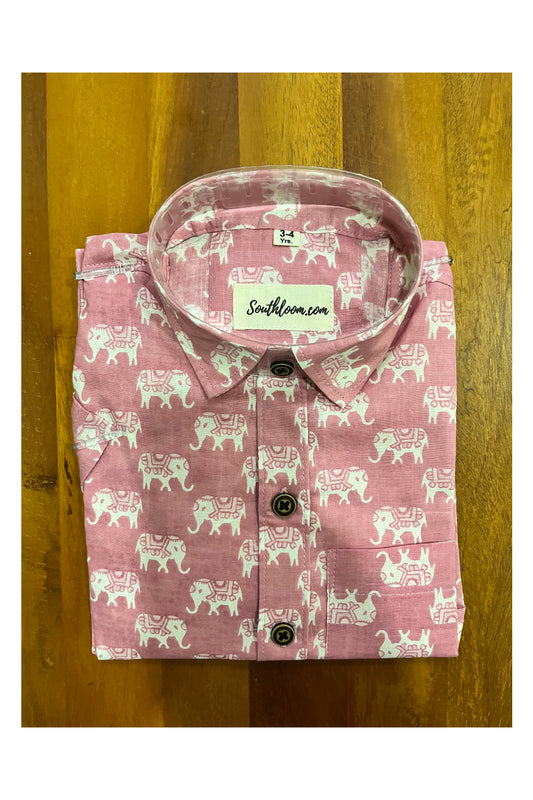 Southloom Jaipur Cotton Pink Elephant Hand Block Printed Shirt For Kids (Half Sleeves)