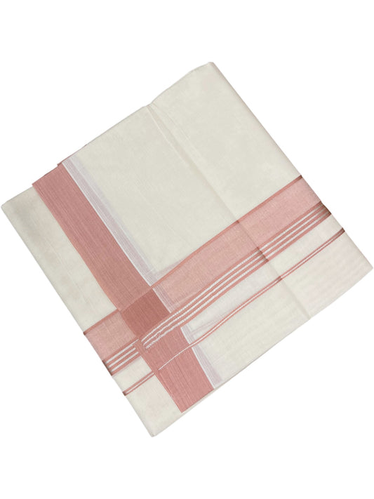 Southloom Kerala Pure Cotton Double Mundu with Peach And Silver Lines Border (South Indian Dhoti)