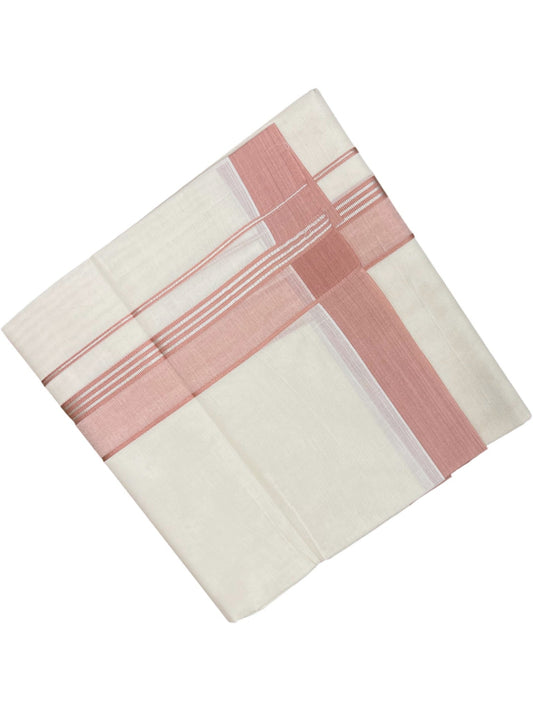 Southloom Kerala Pure Cotton Double Mundu with Peach And Silver Lines Border (South Indian Dhoti)