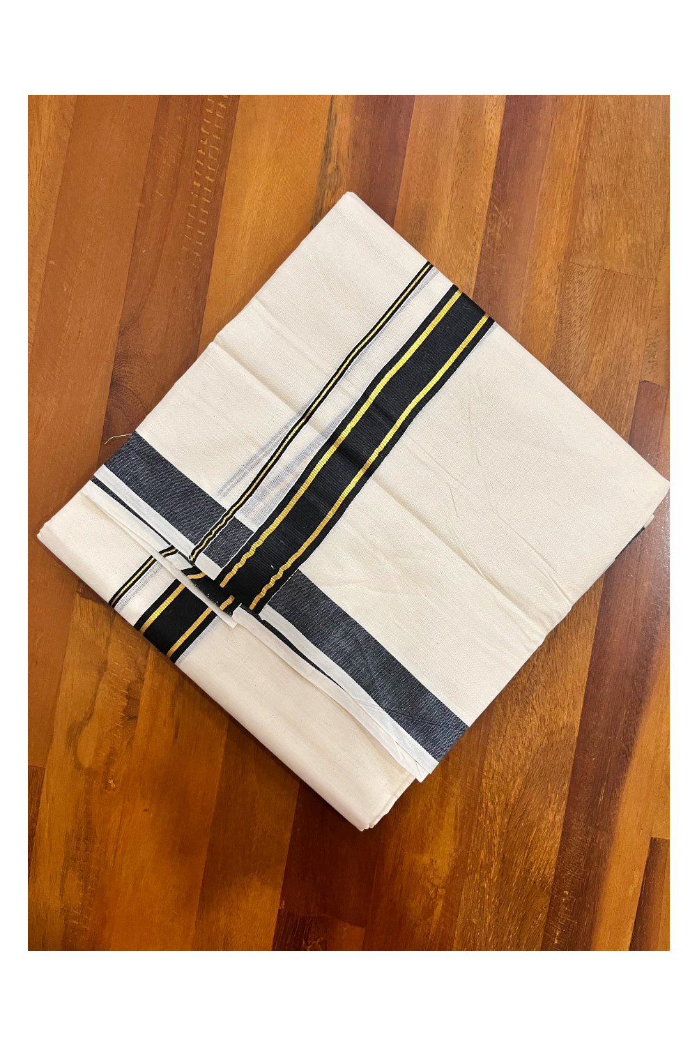 Pure Cotton Mundu with Black and Kasavu Border (South Indian Kerala Dhoti)