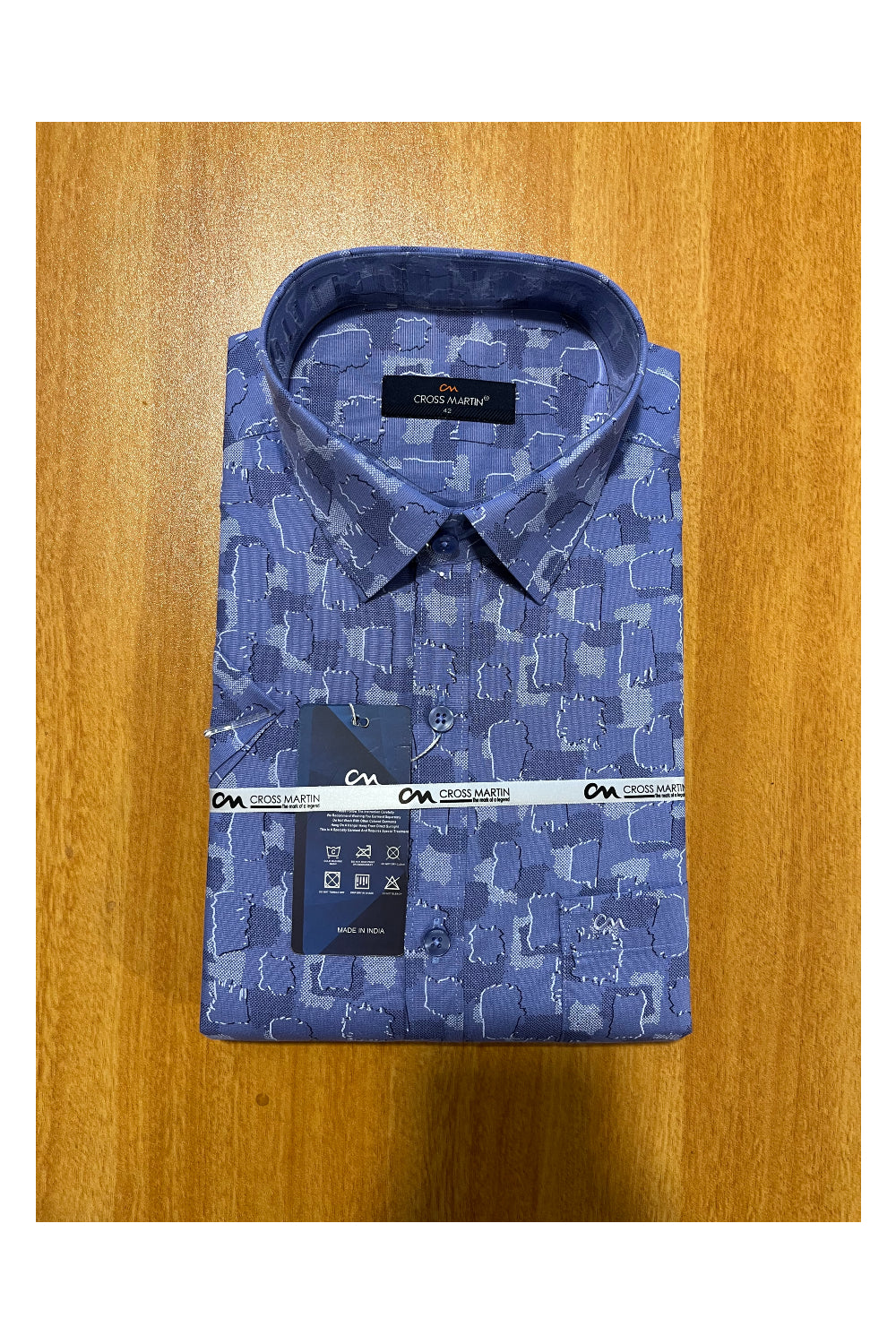 Pure Cotton Blue Shirt with White Prints (42 HS)