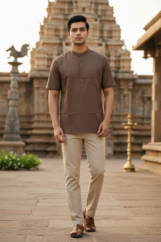 Southloom Brown Short Cotton Kurta Shirt for Men