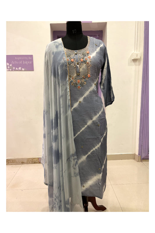 Southloom Stitched Semi Silk Salwar Set in Grey Prints