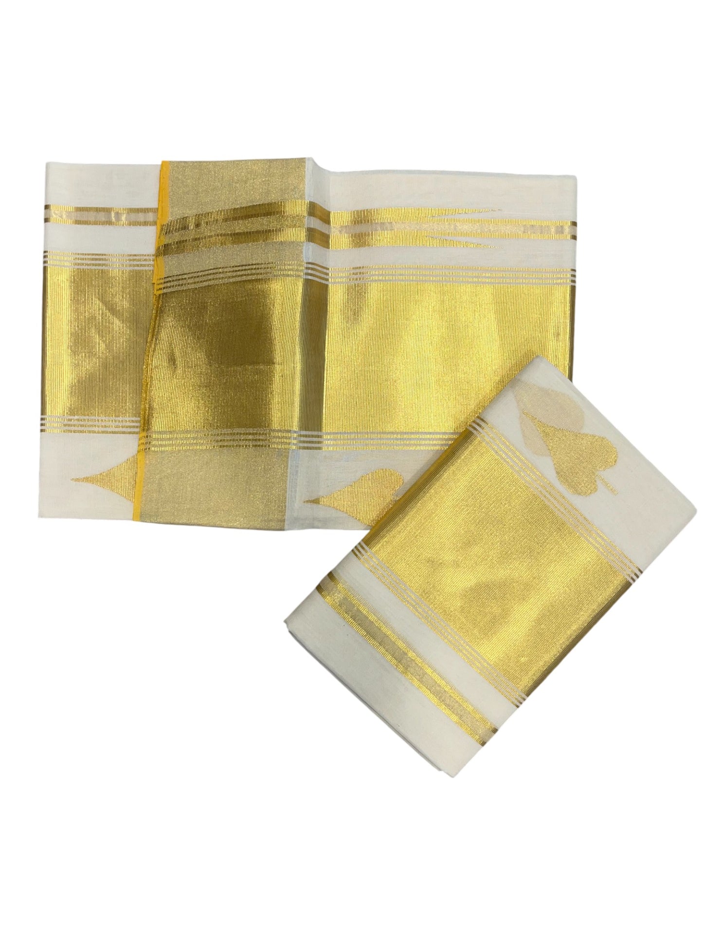 Southloom Super Premium Balaramapuram Handloom Pure Cotton Unakkupaavu Wedding Pudava Set Mundu With Big Aalila Woven Designs And Kasavu Lines Across Body