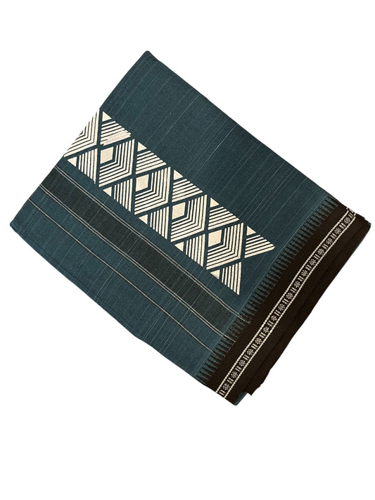 Southloom Blue Printed Single Mundu / Otta Mundu / Lungi (South Indian Kerala Dhoti)
