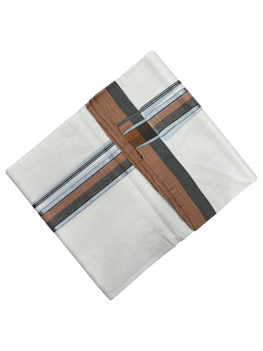 Southloom Premium Handloom Cotton Double Mundu with Brown and Green Kasavu Border
