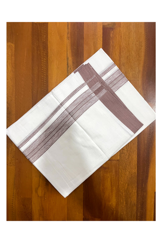 Pure White Cotton Double Mundu with Brown Border (South Indian Kerala Dhoti)