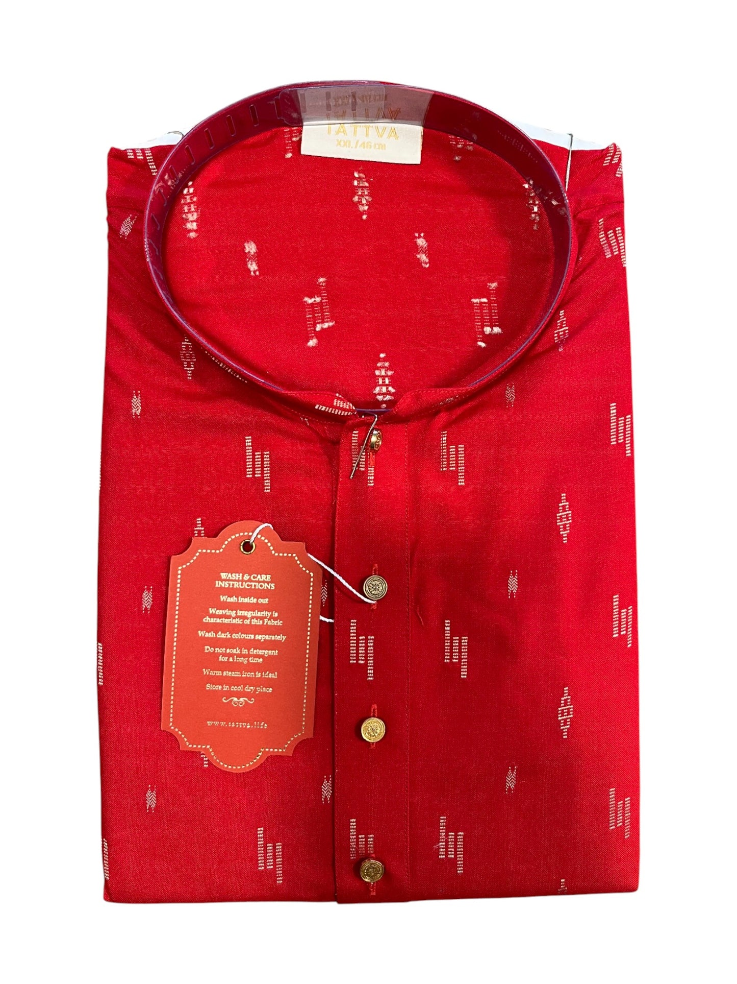Southloom Red Woven Patterns Semi Silk Short Kurta for Men