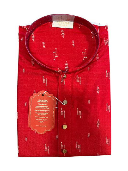 Southloom Red Woven Patterns Semi Silk Short Kurta for Men