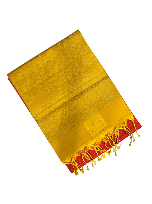 Southloom Pure Handloom Kanchipuram Silk Saree with Butta Work (Yellow & Orange)