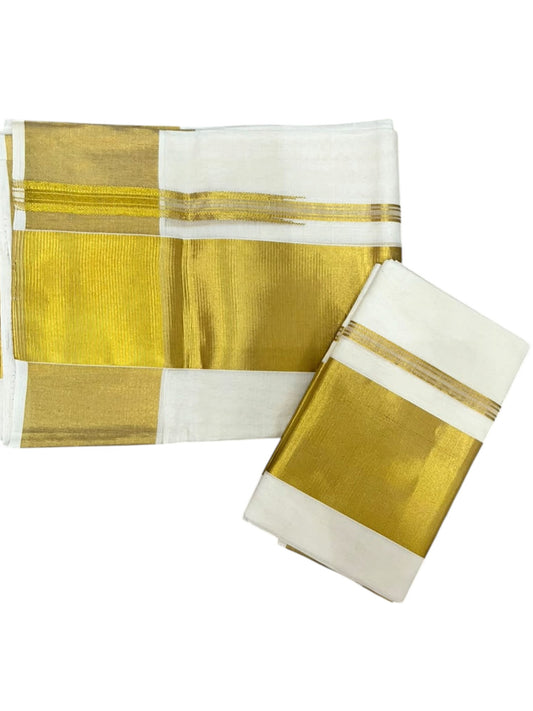 Southloom Premium Cotton Handloom Set Mundu with Chuttikara Kasavu And 4 Inch Golden Border (2.80 Mtr) SL617