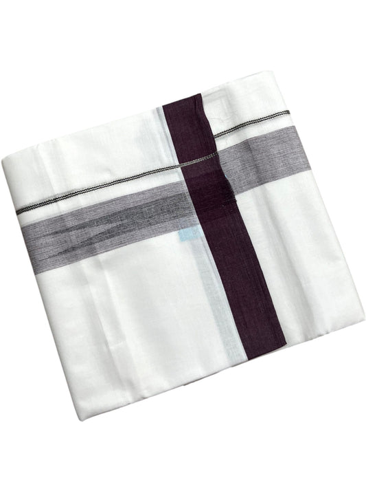 Southloom Pure White Cotton Mundu with Dark Purple Border (South Indian Kerala Dhoti)