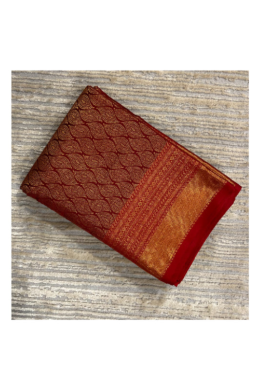 Southloom Banarasi Silk Brocade Bridal Saree WIth Woven Borders And Blouse Piece in Maroon And Gold