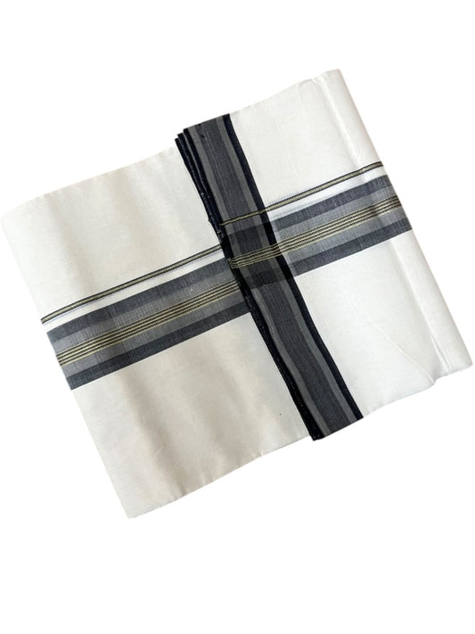 Southloom Balaramapuram Unakkupaavu Premium Handloom Cotton Double Mundu with Gold Kasavu and Gray Border