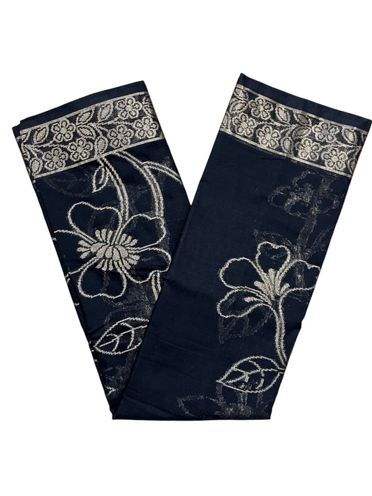 Southloom Kerala Cotton Saree with Floral Woven Works Across Body in Black