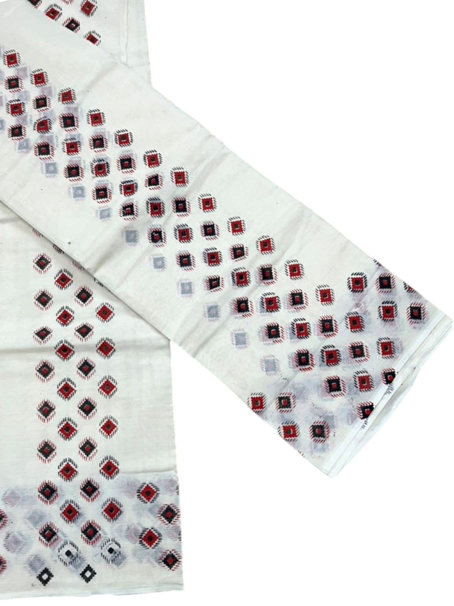 Southloom Kerala Pure Cotton Set Mundu Single (Mundum Neriyathum) with Digital Prints on Black & Red Border in 2.80 Mtrs SL570
