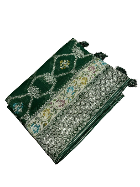 Southloom Banarasi Silk Saree with Woven Work on Body and Borders (Green & Purple)