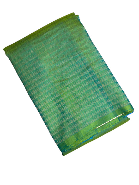 Southloom Pure Handloom Bridal Kanchipuram Silk Saree with Korvai Work (Green& Blue)