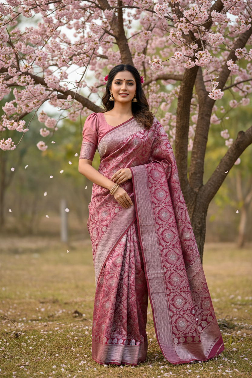 Southloom Pure Banarasi Silk Saree with Woven Work on Body and Borders