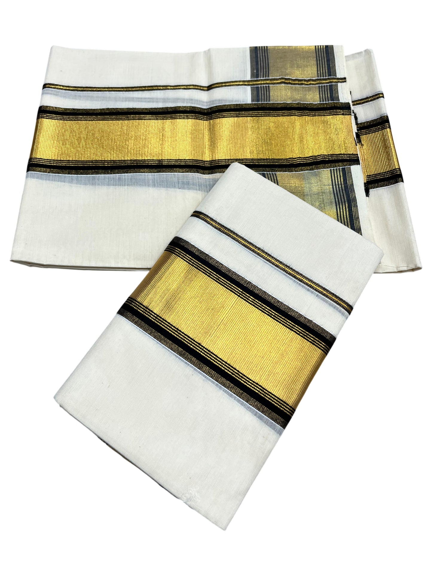 Southloom Pure Cotton Kerala  Set Mundu (Mundum Neriyathum) Single with Black and Kasavu Border 2.80 Mtrs SLKK
