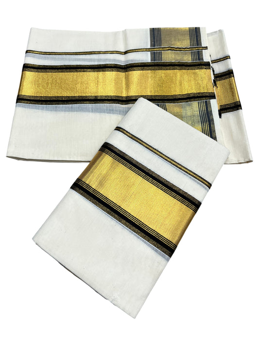 Southloom Pure Cotton Kerala  Set Mundu (Mundum Neriyathum) Single with Black and Kasavu Border 2.80 Mtrs SLKK