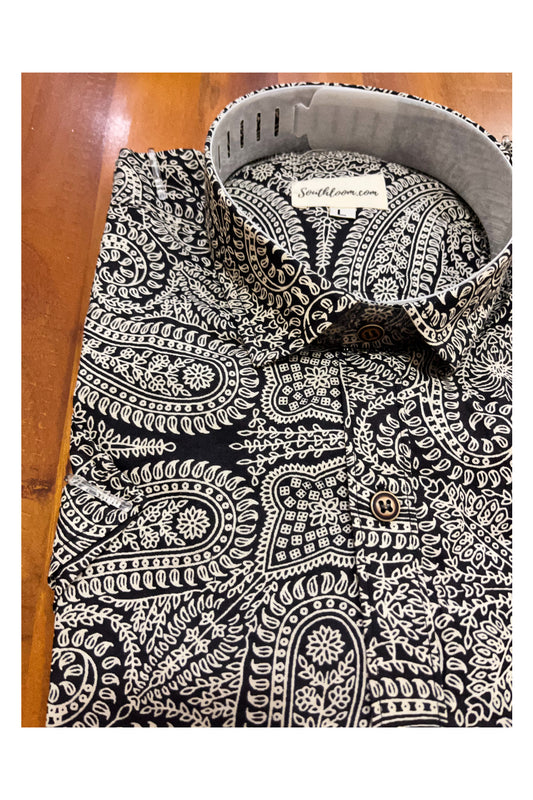 Southloom Jaipur Cotton Black White Hand Block Printed Shirt (Half Sleeves)