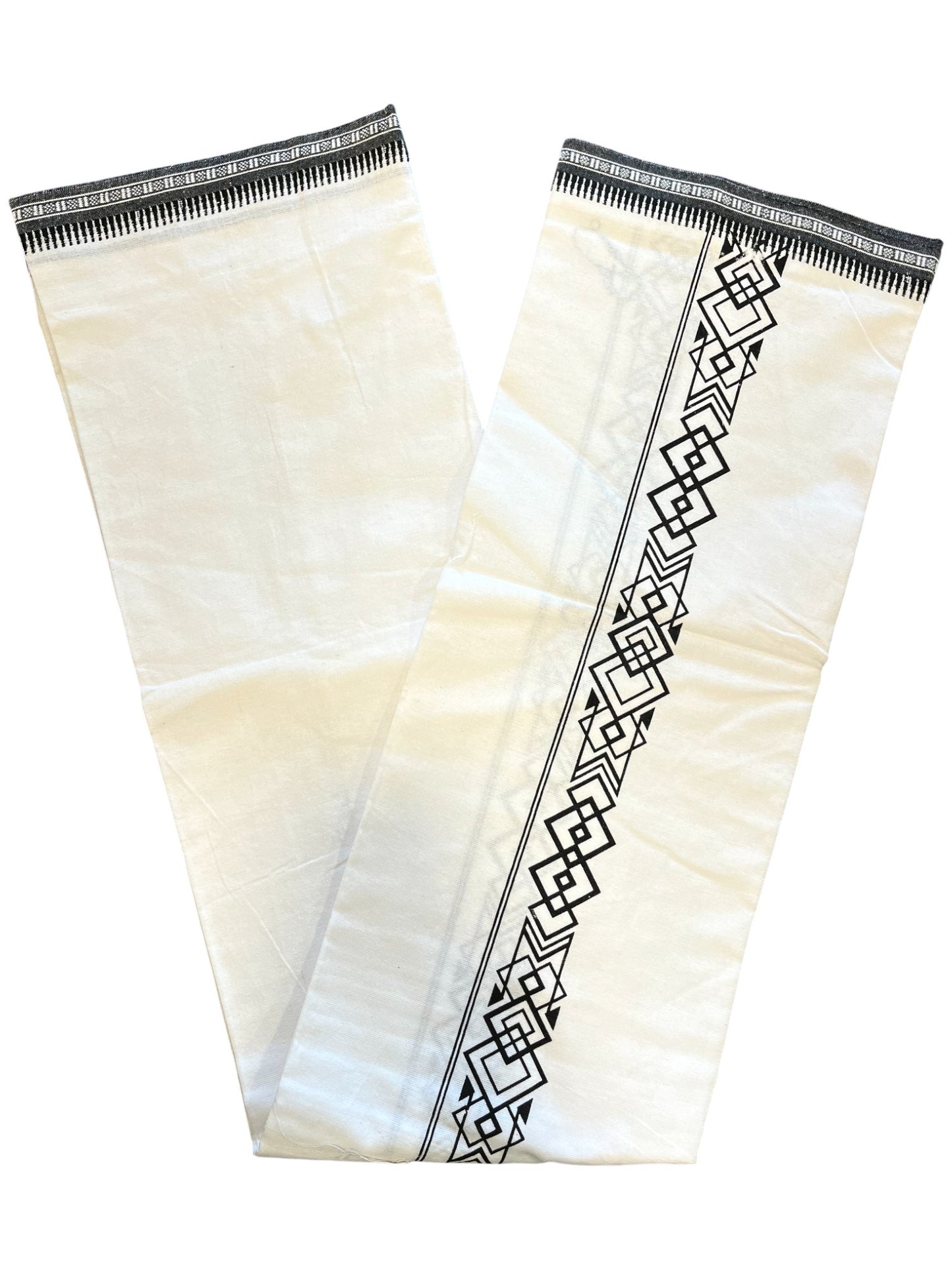 Southloom Off White And Black Printed Single Mundu / Otta Mundu / Lungi (South Indian Kerala Dhoti)
