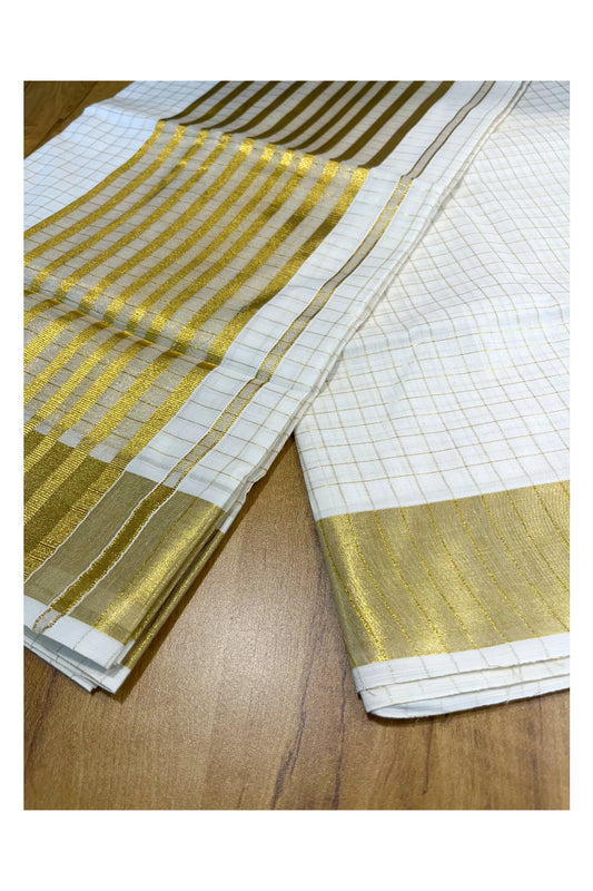 Kerala Cotton Kasavu Check Design Saree