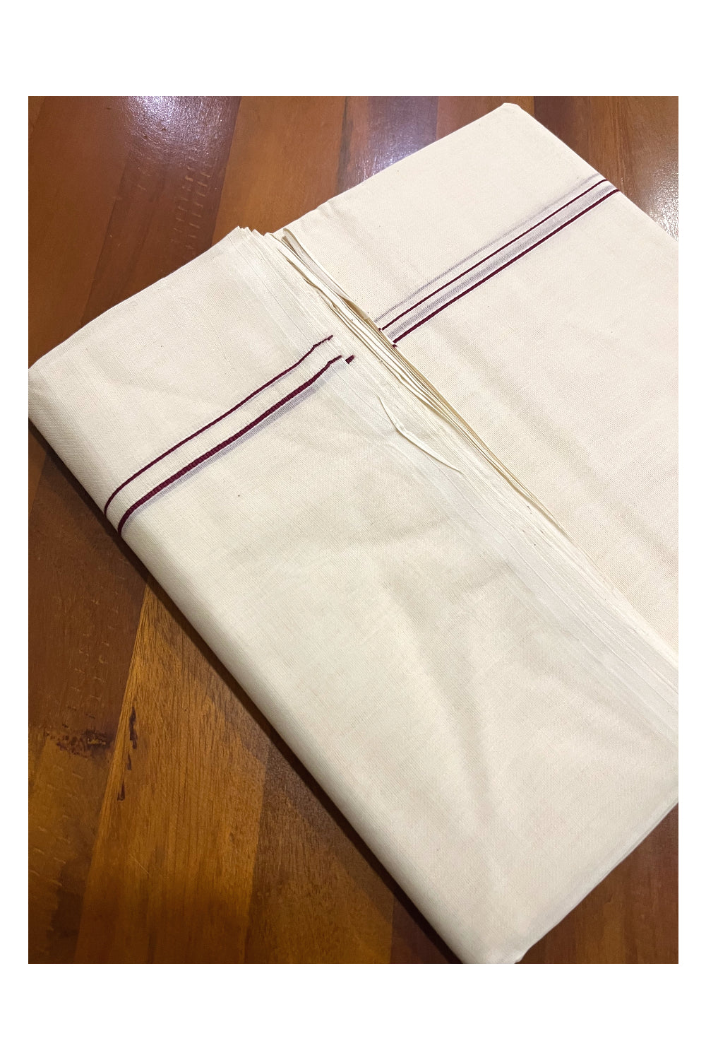 Southloom Premium Handloom Pure Cotton Mundu with Maroon Eerkkil Kara Border (South Indian Kerala Dhoti)