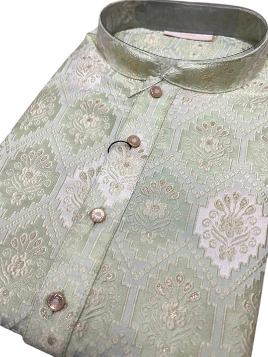 Southloom Green woven Semi Silk Short Kurta for Men SL590
