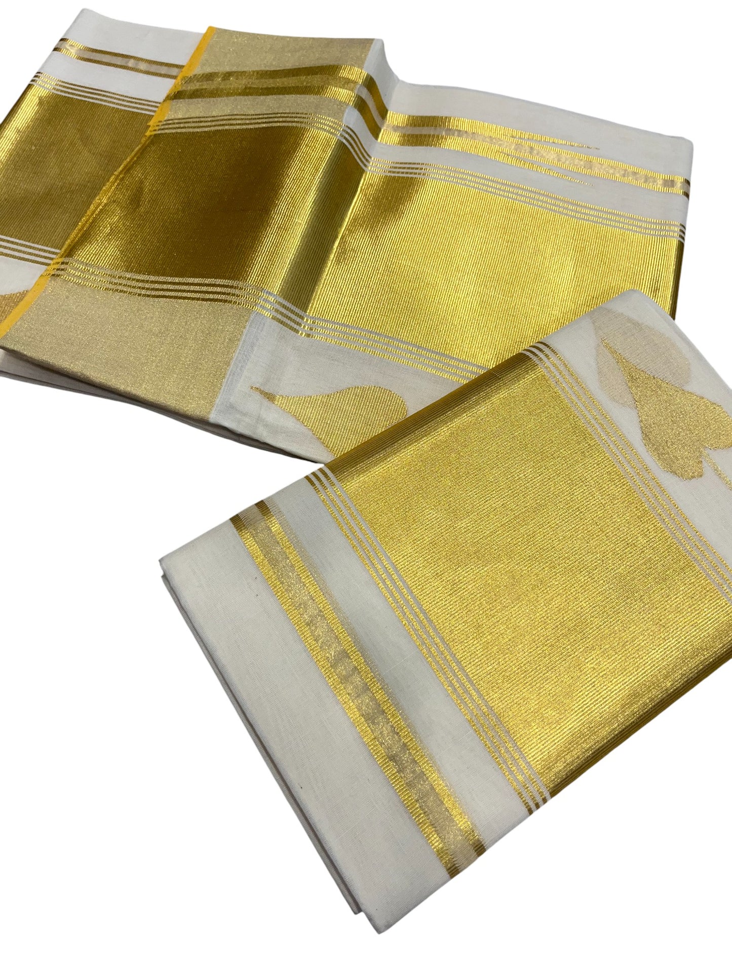 Southloom Super Premium Balaramapuram Handloom Pure Cotton Unakkupaavu Wedding Pudava Set Mundu With Big Aalila Woven Designs And Kasavu Lines Across Body