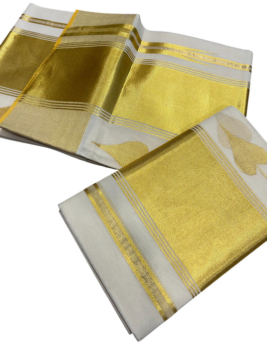 Southloom Super Premium Balaramapuram Handloom Pure Cotton Unakkupaavu Wedding Pudava Set Mundu With Big Aalila Woven Designs And Kasavu Lines Across Body