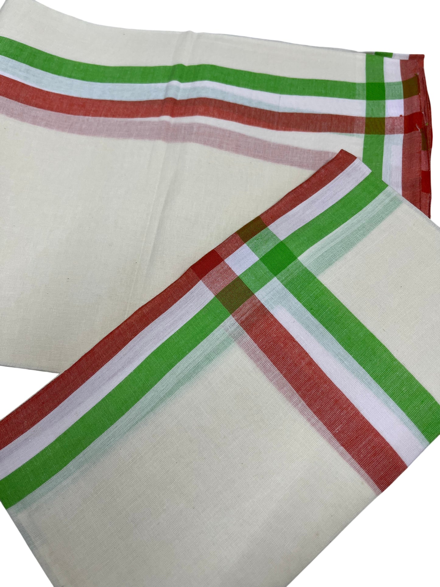 Southloom Kerala Mulloth Cotton Single Mundum Neriyathum with Orange and Green Border